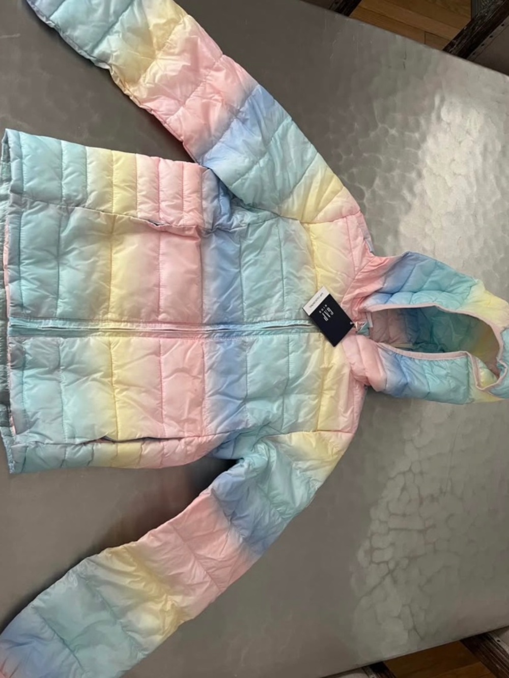 GAP kids puffer jacket pastel rainbow girls size Large